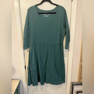 Pact Stretch Organic Cotton Knit Green Fit & Flare Midi Dress Scoop Neck XXL 2XL